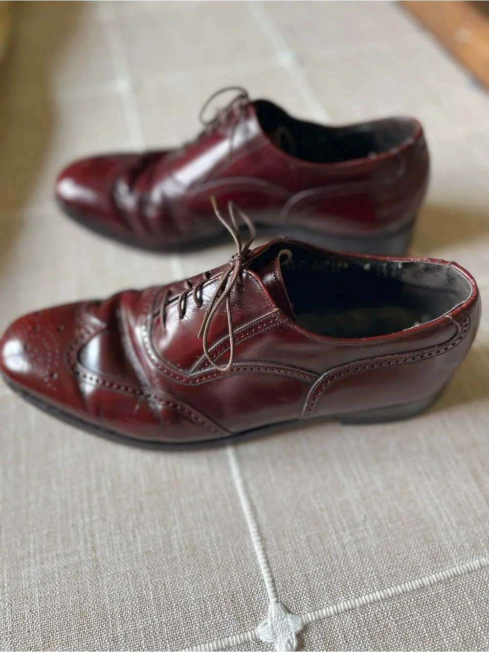 Men's Vintage Leather Dress Shoes 8.5 D Florsheim Wingtips Burgundy Brogue USA